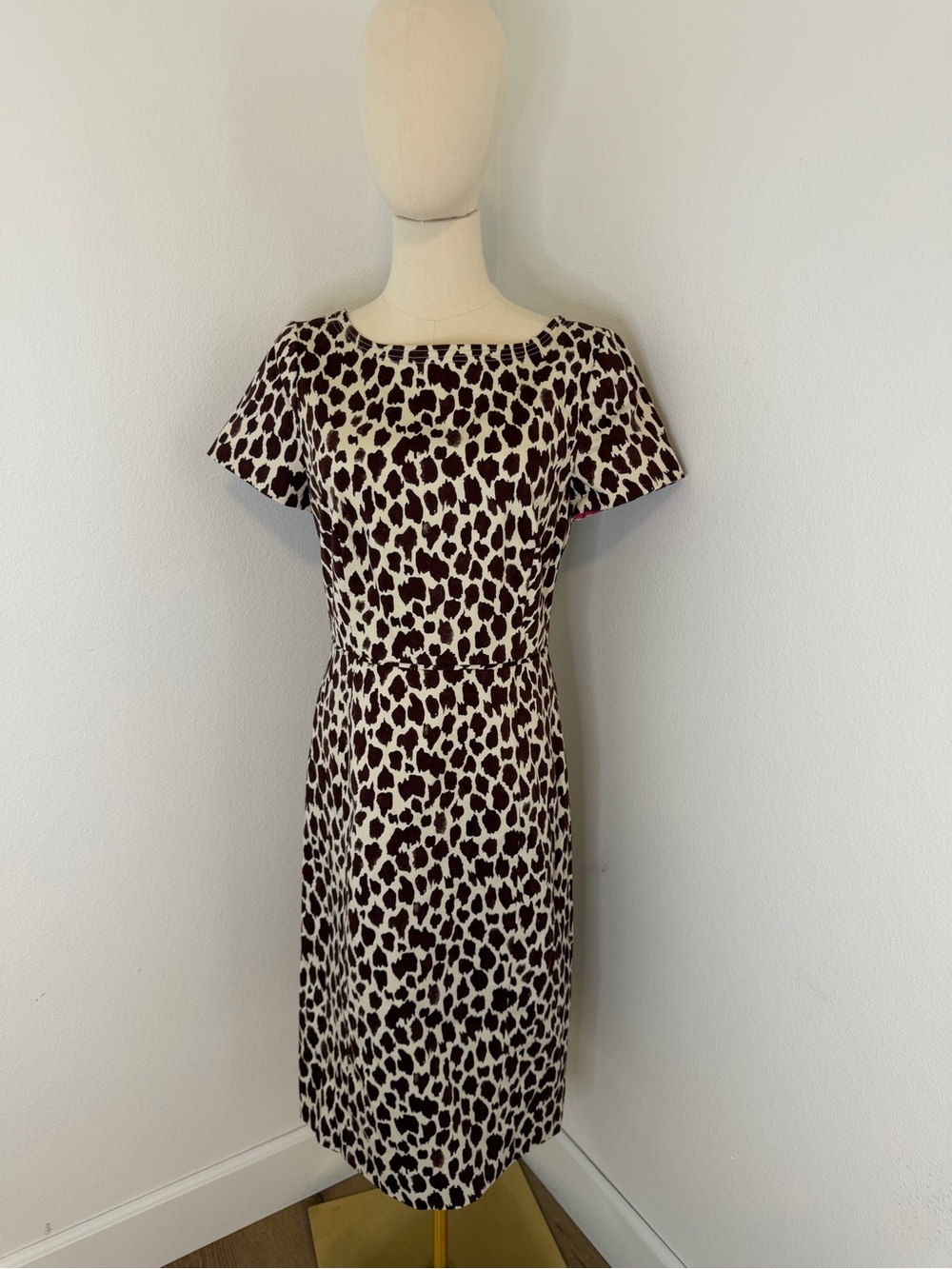 J. Crew Animal Print Midi Dress in Brown and Cream Color Size 6